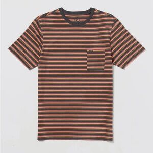 NEW Men Size S Volcom Gray‎ Yellow Pink Stripe Short Sleeve Cotton Tee